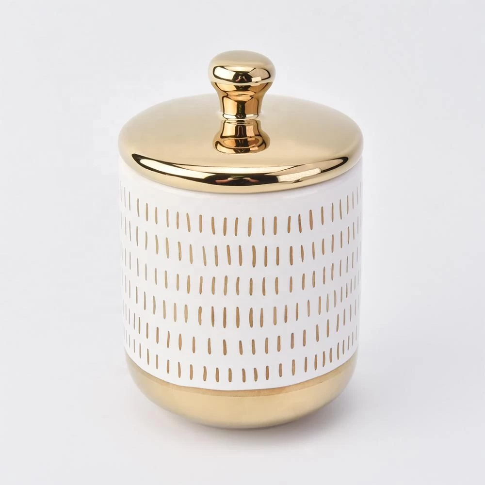 Customized electroplate ceramic candle container with golden lid 10oz