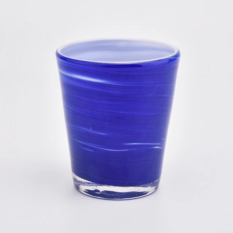 6oz blue overlay glass jar for candles home decorations candle holder