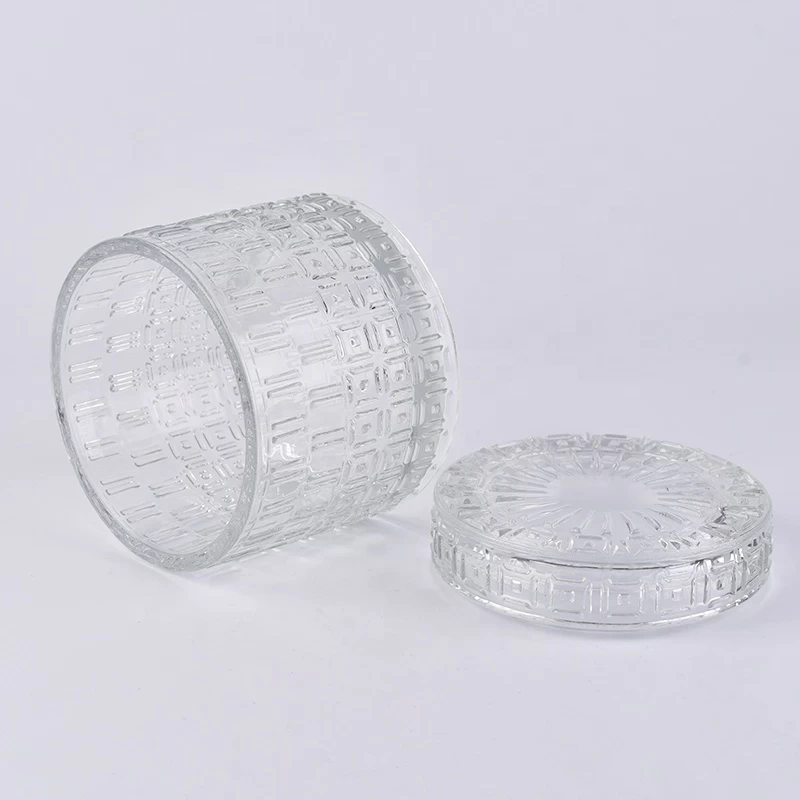 Embossed glass candle holder with lid for home decor