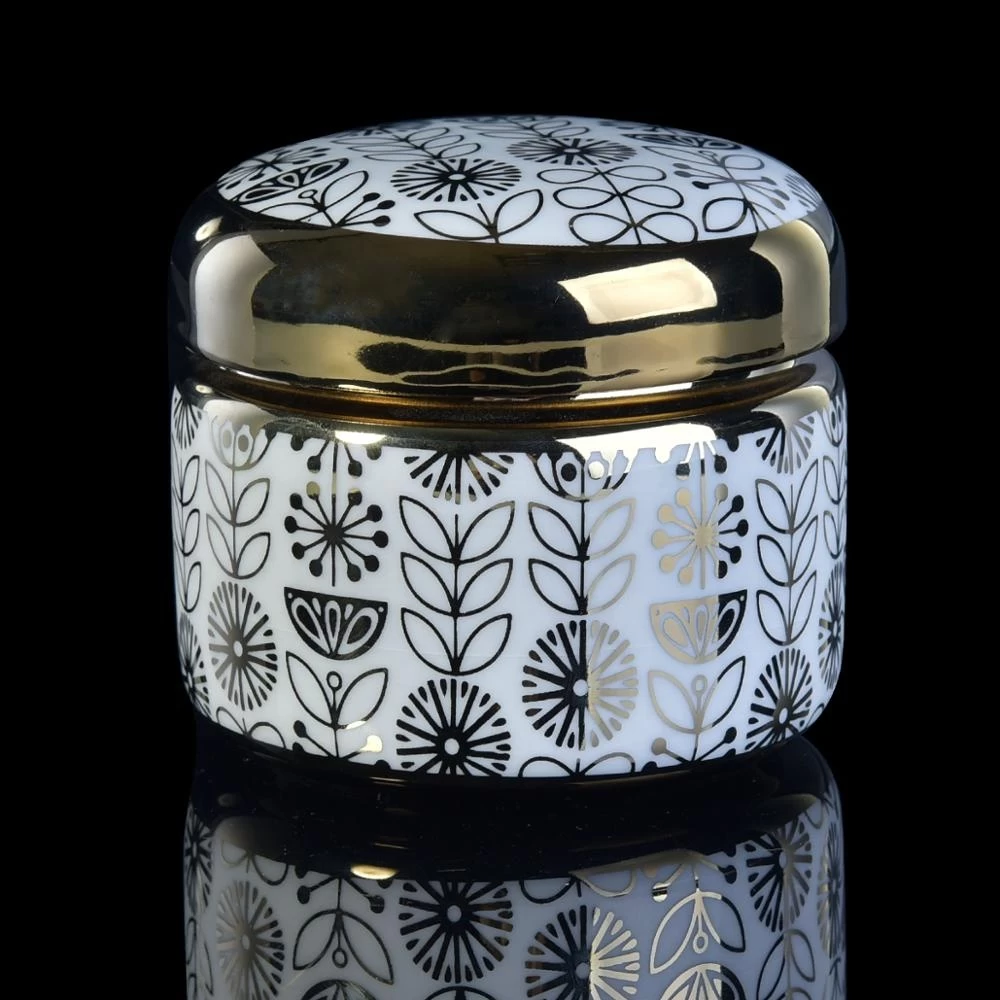 Antique gold decorative porcelain ceramic candle jars with lid