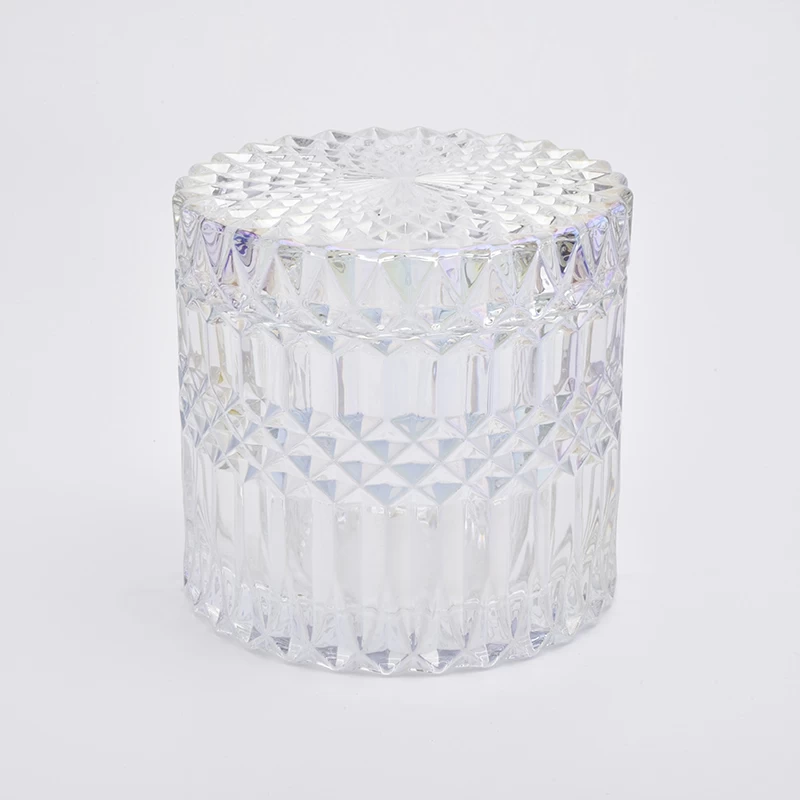 Diamond-cut glass candle holders with glass lids
