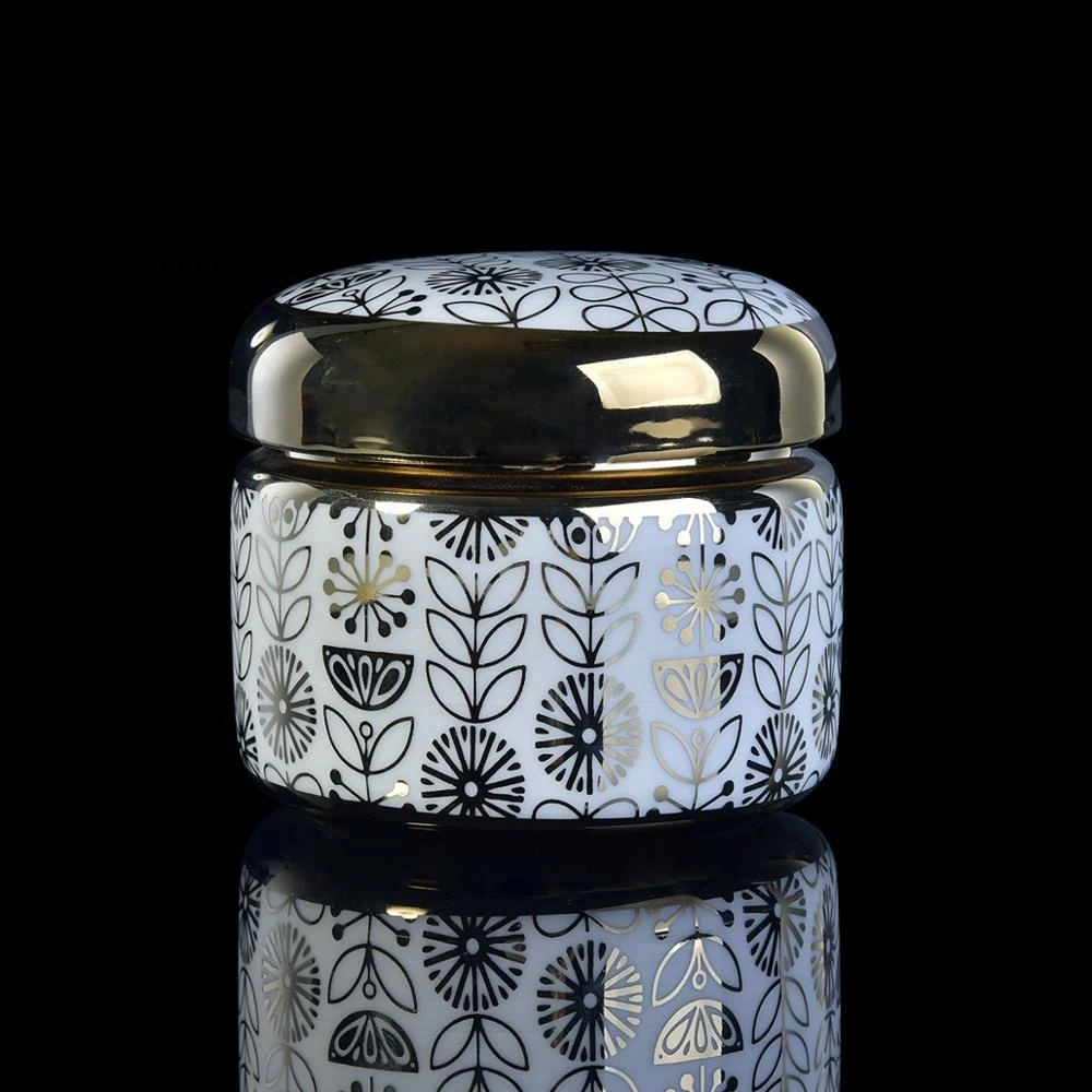 Antique gold decorative porcelain ceramic candle jars with lid
