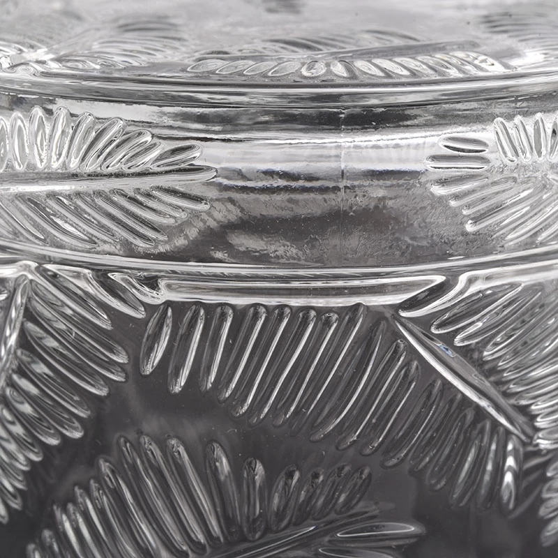 leaf pattern glass candle holders with lid