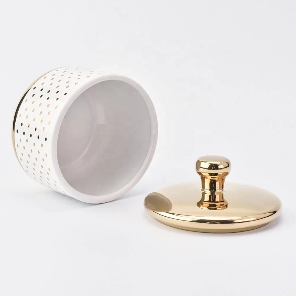 Natural empty ceramic candle holder set with gold lids