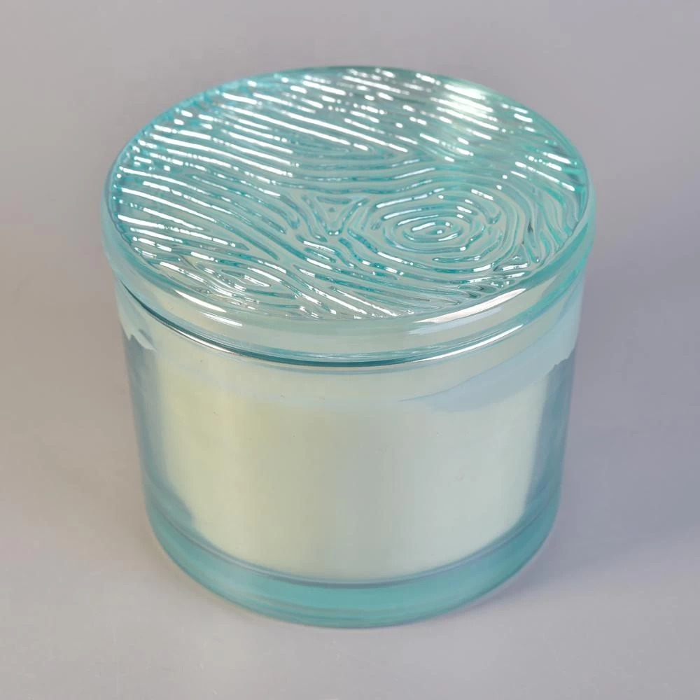 Sunny Customized clear blue glass candle container with glass lids