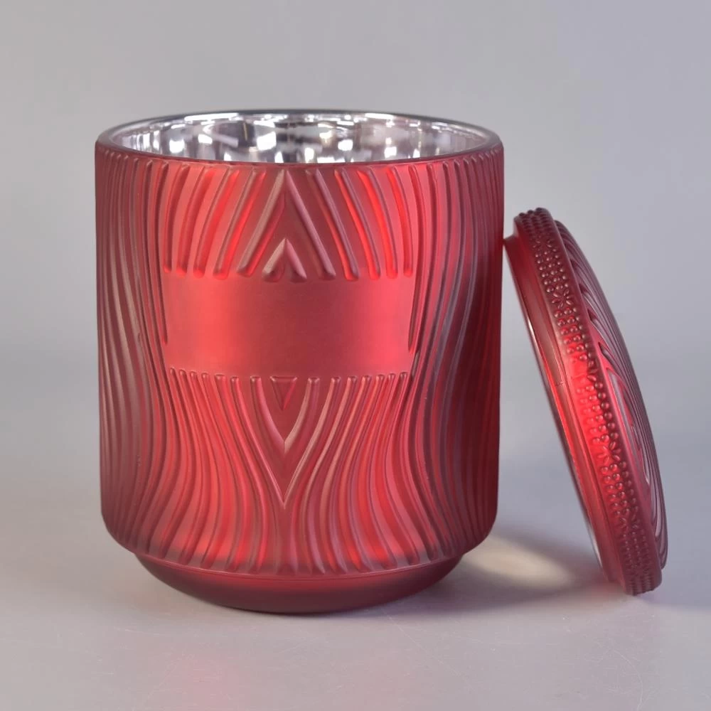8 oz 10oz 20oz Luxury cylinder river design votive candle glass jar with lid