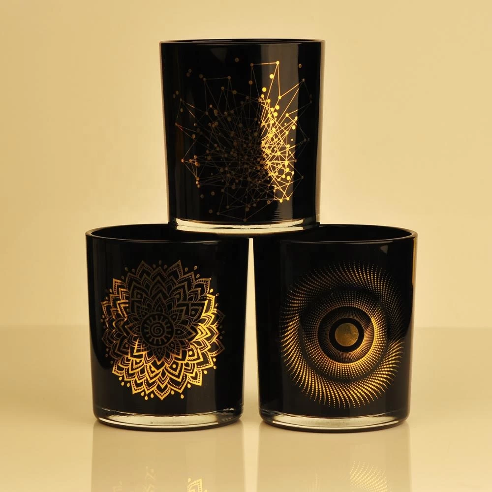 8oz 10oz 14oz Wholesales custom black decorative empty luxury glass candle holders