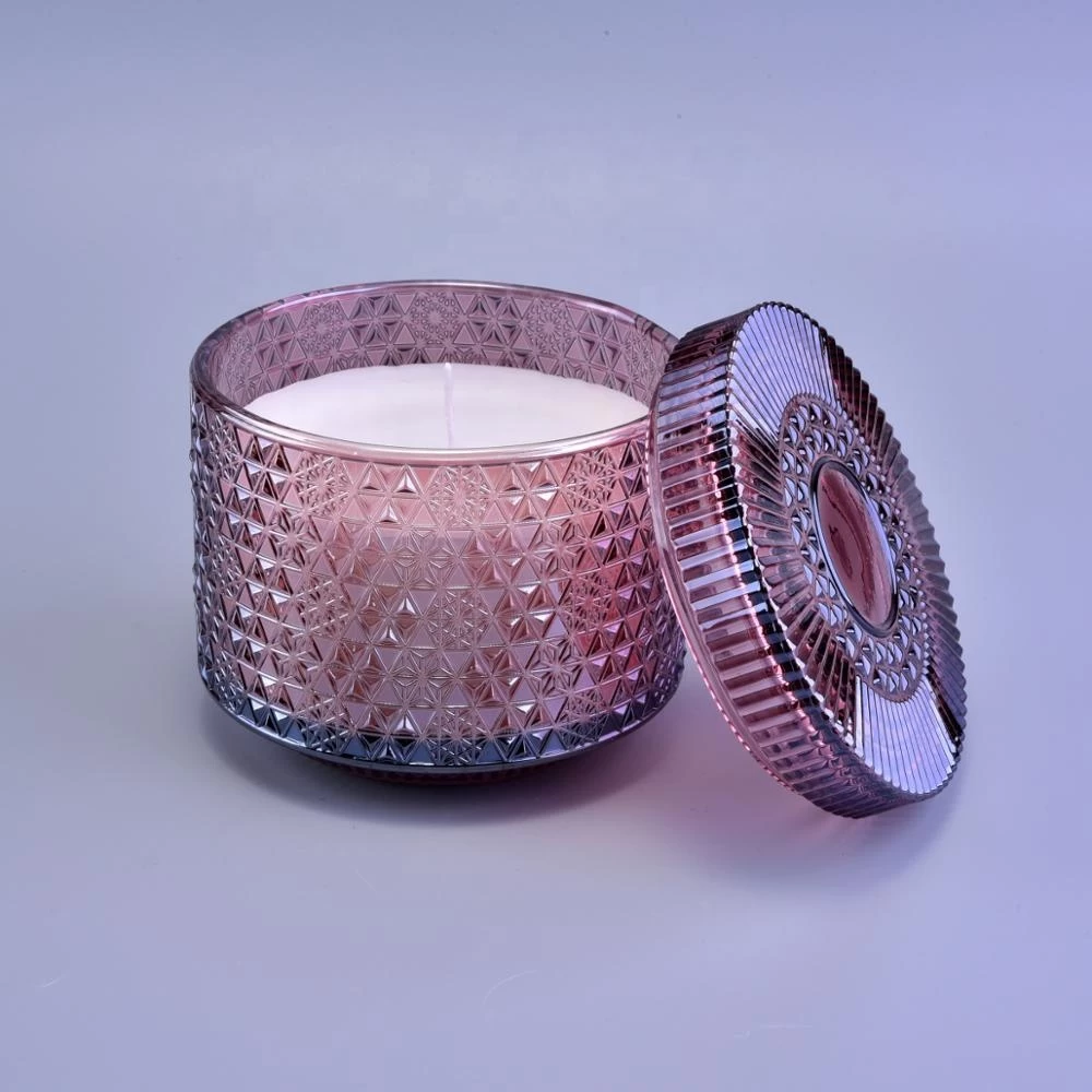 Wholesales geo cut custom tealight glass candle jar with lid