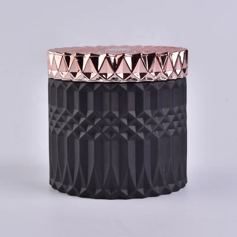 Geo cut black glass candle holders with lids