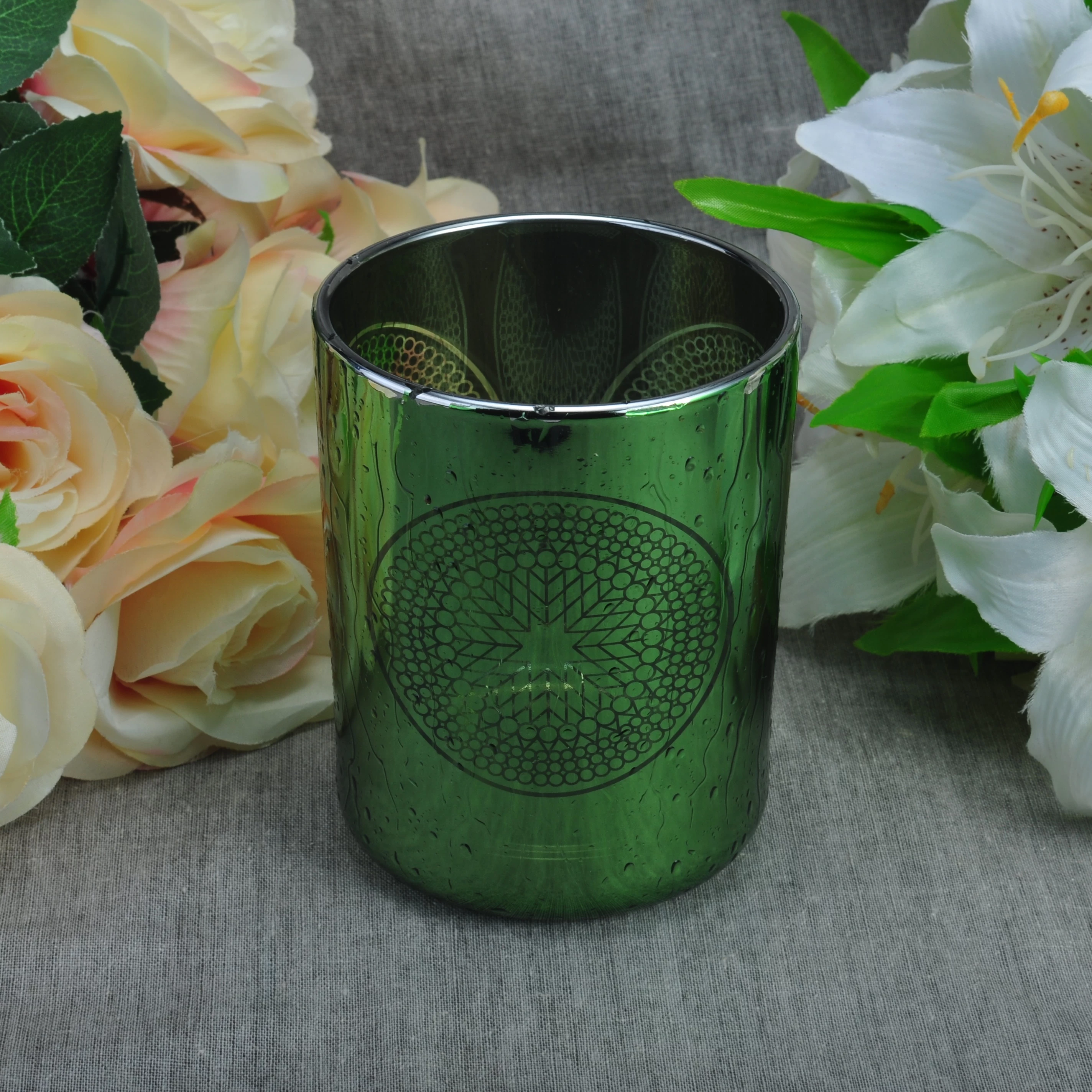 Wholesales logo printing empty electroplated glass candle jar