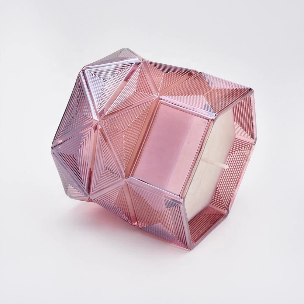 Sunny Luxury iridescent crystal Hexagon candle glass jars 10oz