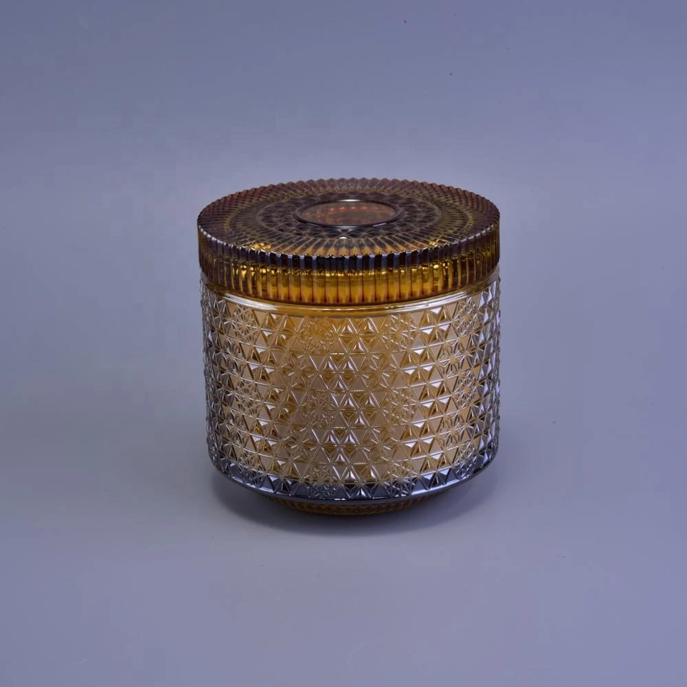 10oz 12oz Christmas luxury amber snow design glass candle jar with lid
