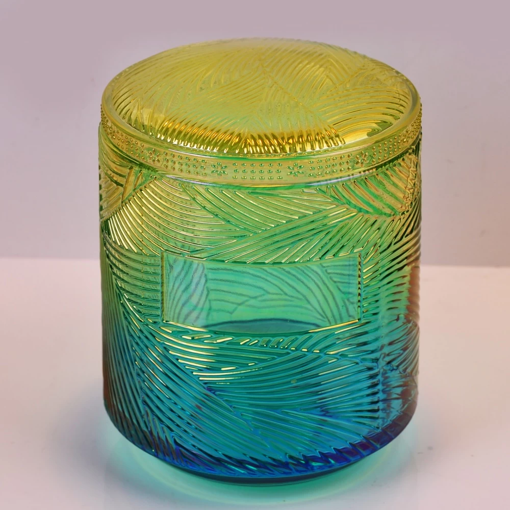 Colored custom luxury iridescent  lotus glass candle holder with lids