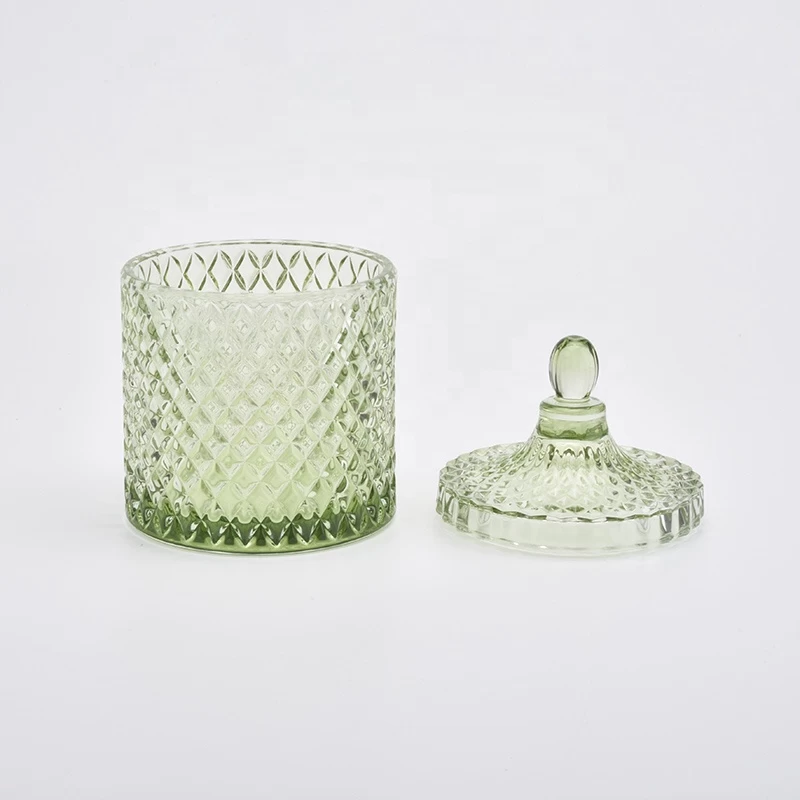 luxury embossed glass candle jar with lid