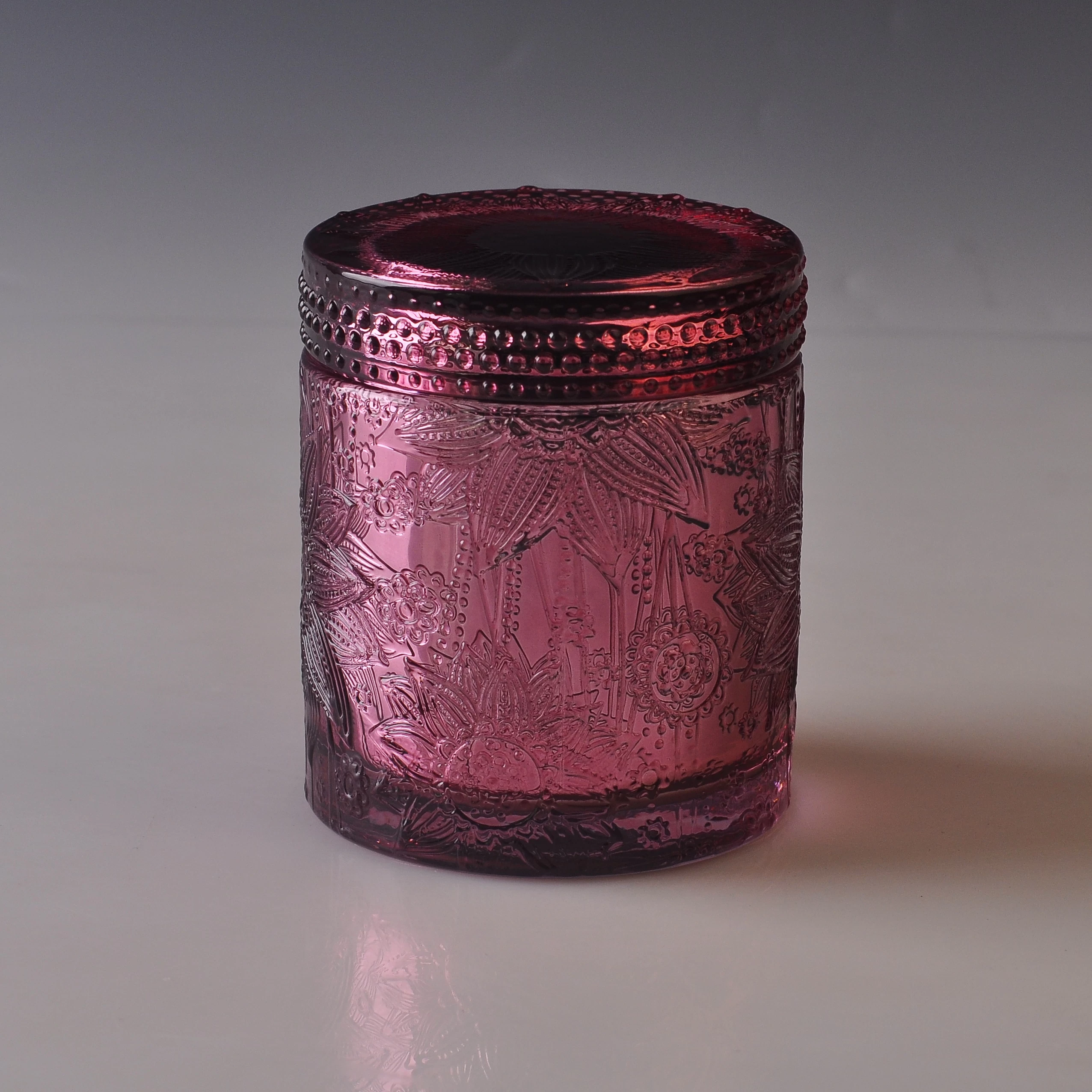 10oz 20oz Wholesales custom flower luxury glass candle jar with lid