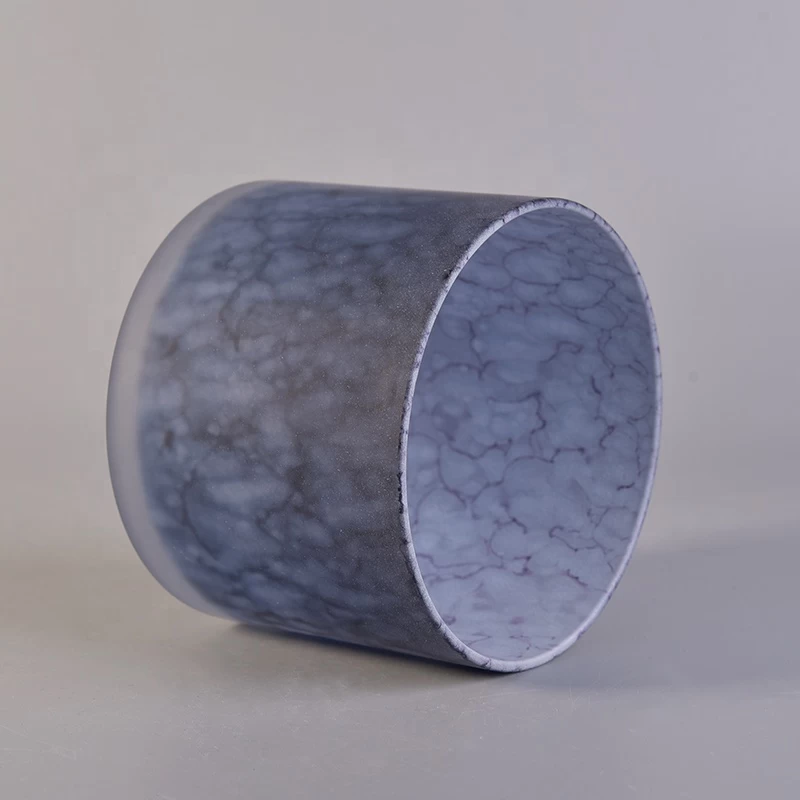 Dark blue frosted round glass candle holder
