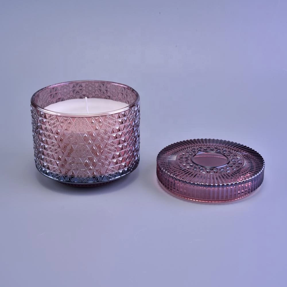 Wholesales geo cut custom tealight glass candle jar with lid