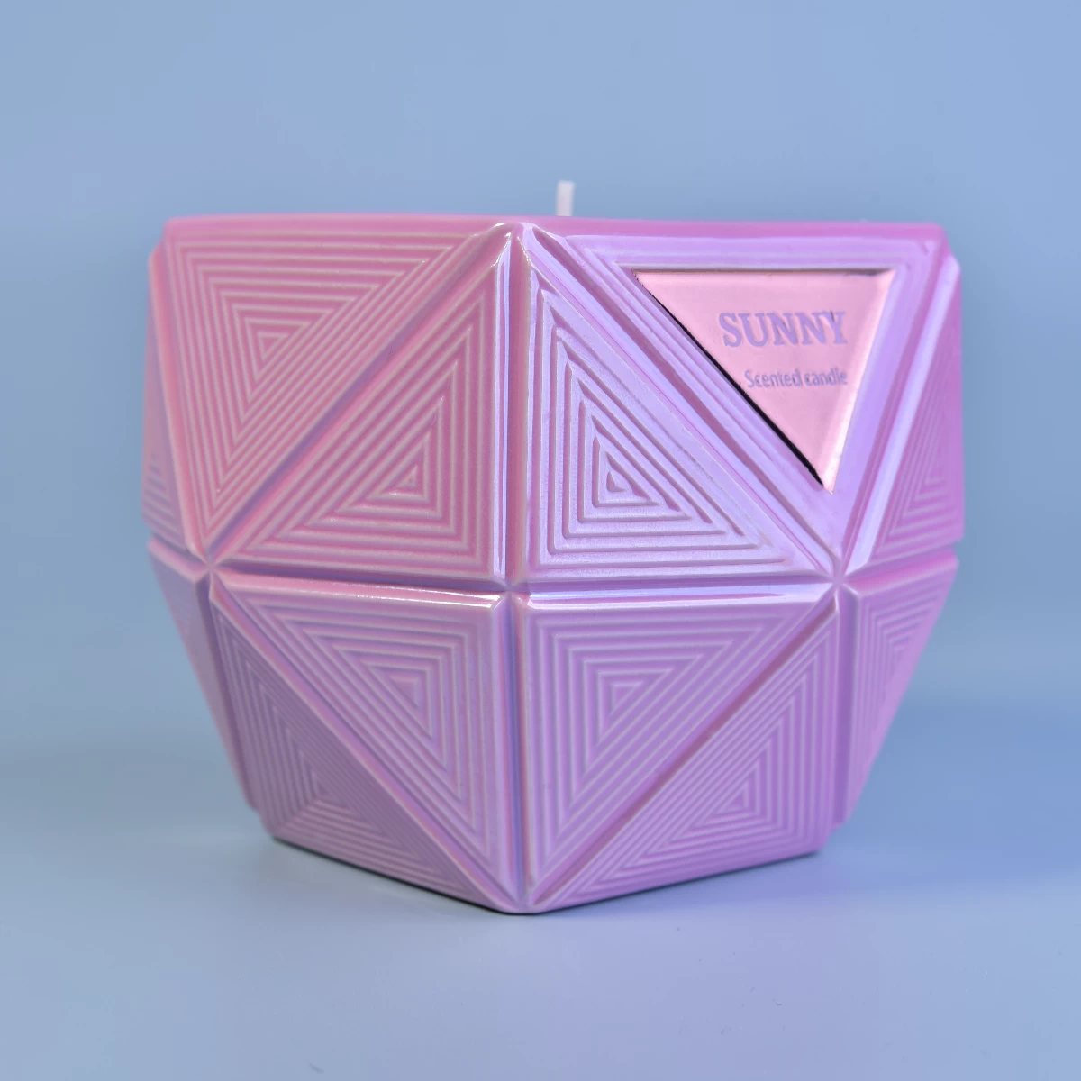 Wholesales decorative Hexagon tea light pink candle glass container