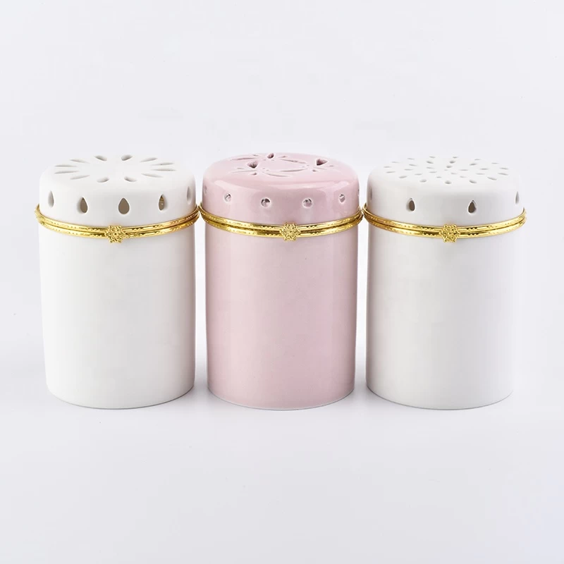 Pink ceramic candle holders for home decor with lid in bulk