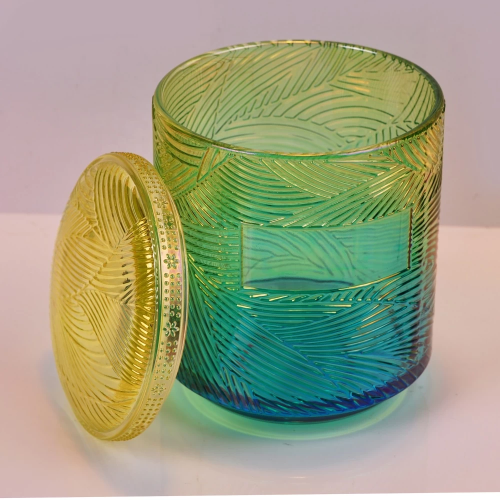Colored custom luxury iridescent  lotus glass candle holder with lids