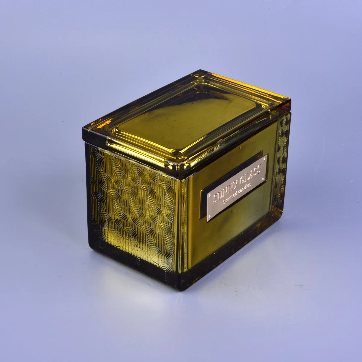 Wholesales luxury spray square gold glass candle holders with lid