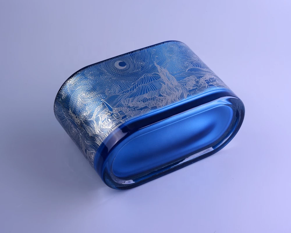 Chinese Custom blue glass candle containers 12oz 14oz