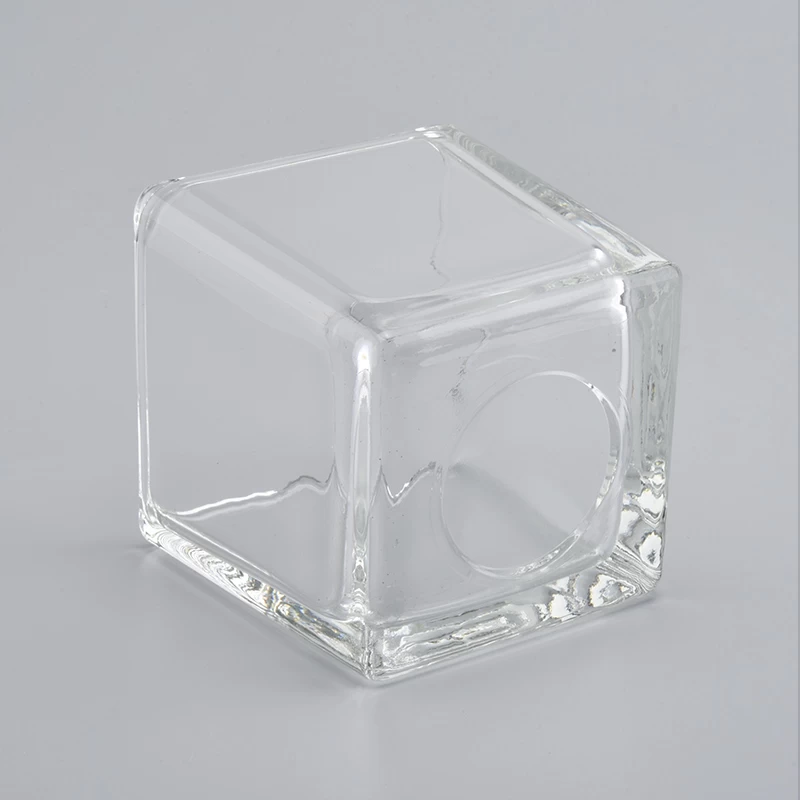 16oz square hotel decoration high-white transparent glass candle holder