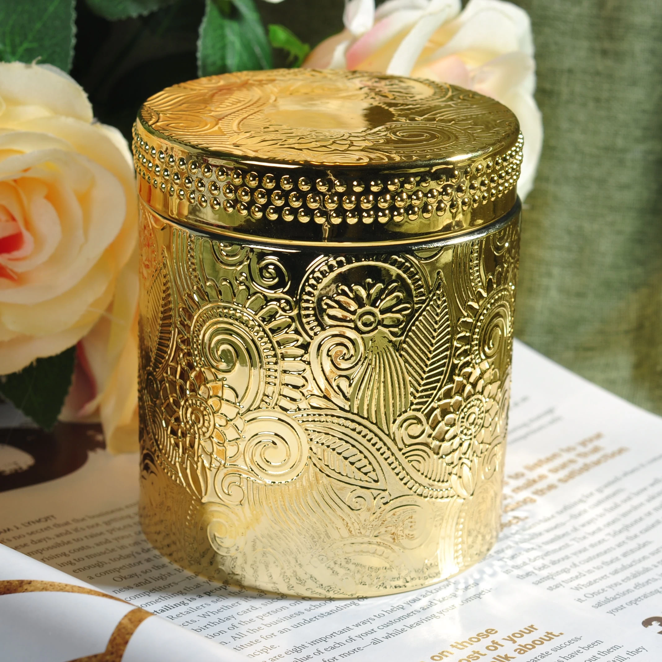 8oz 10oz 12oz Wholesales custom gold luxury candle holder glass with lids