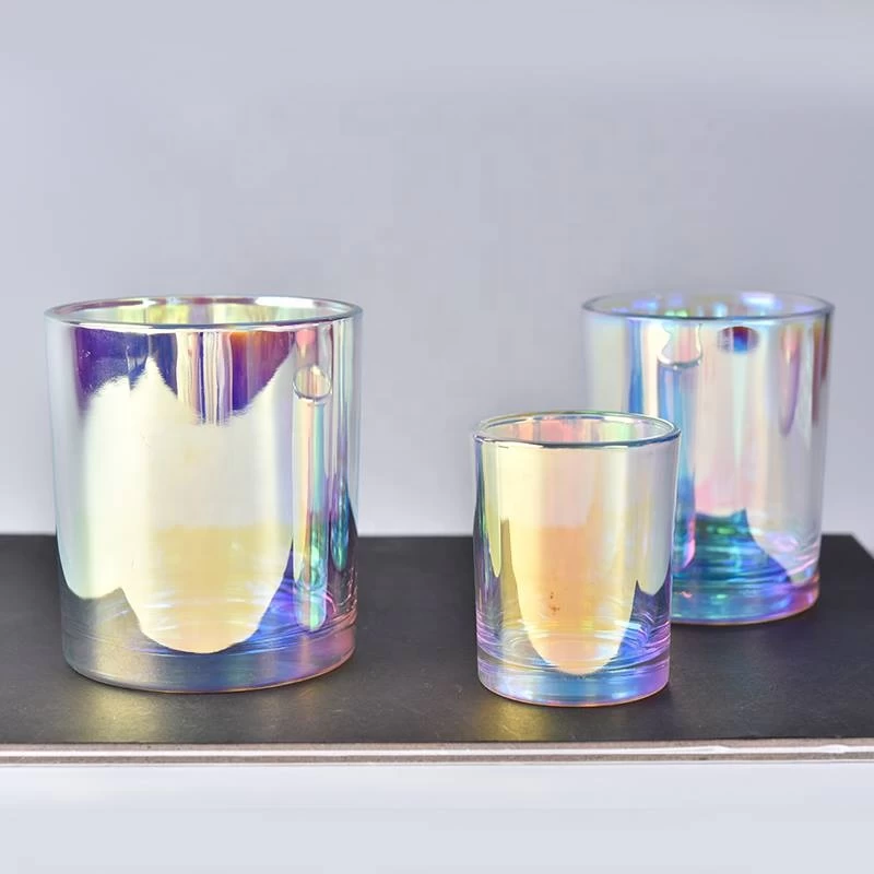 Shiny iridescent glass candle jars for scent candles