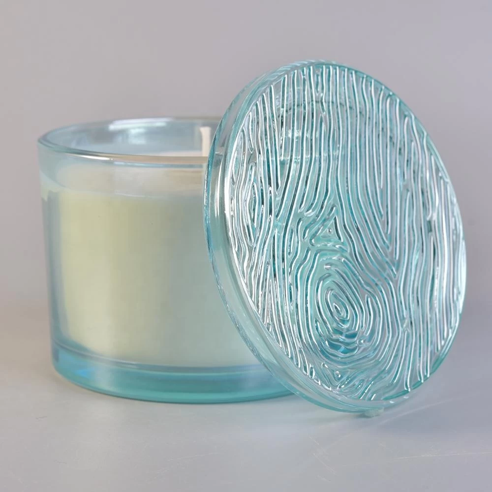 Sunny Customized clear blue glass candle container with glass lids