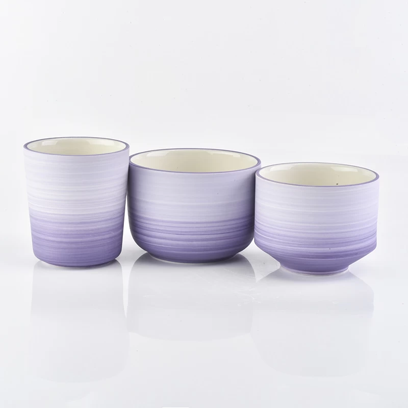 Purple line ceramic candle jars for home decorations