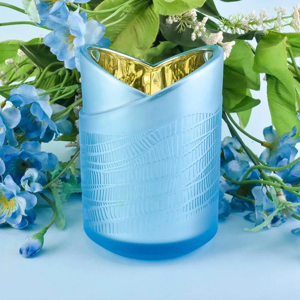 Wholesales Unique blue electroplated glass candle jars in bulk