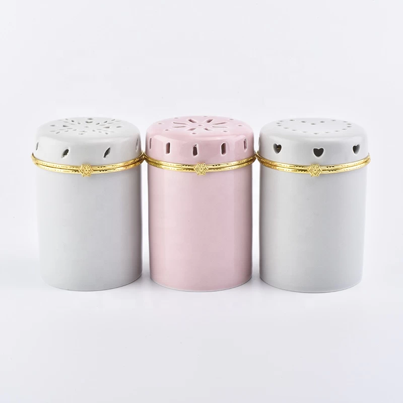 Pink ceramic candle holders for home decor with lid in bulk