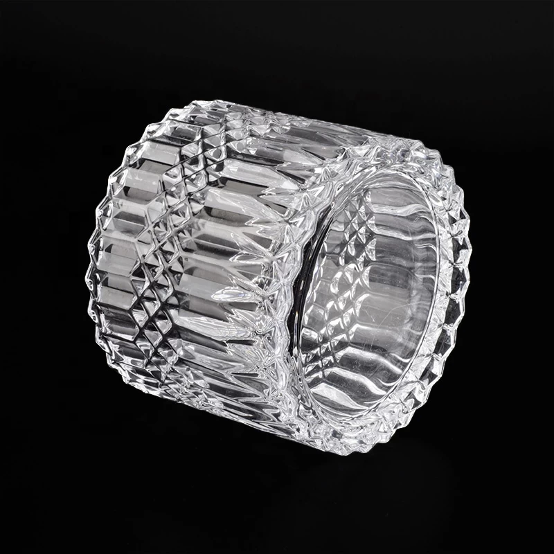 Crystal geo cut glass candle holder with lid home decor