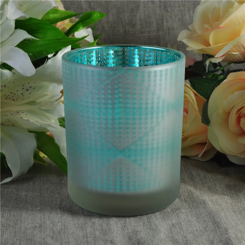 Home decoration color frosted custom glass candle holder 10oz
