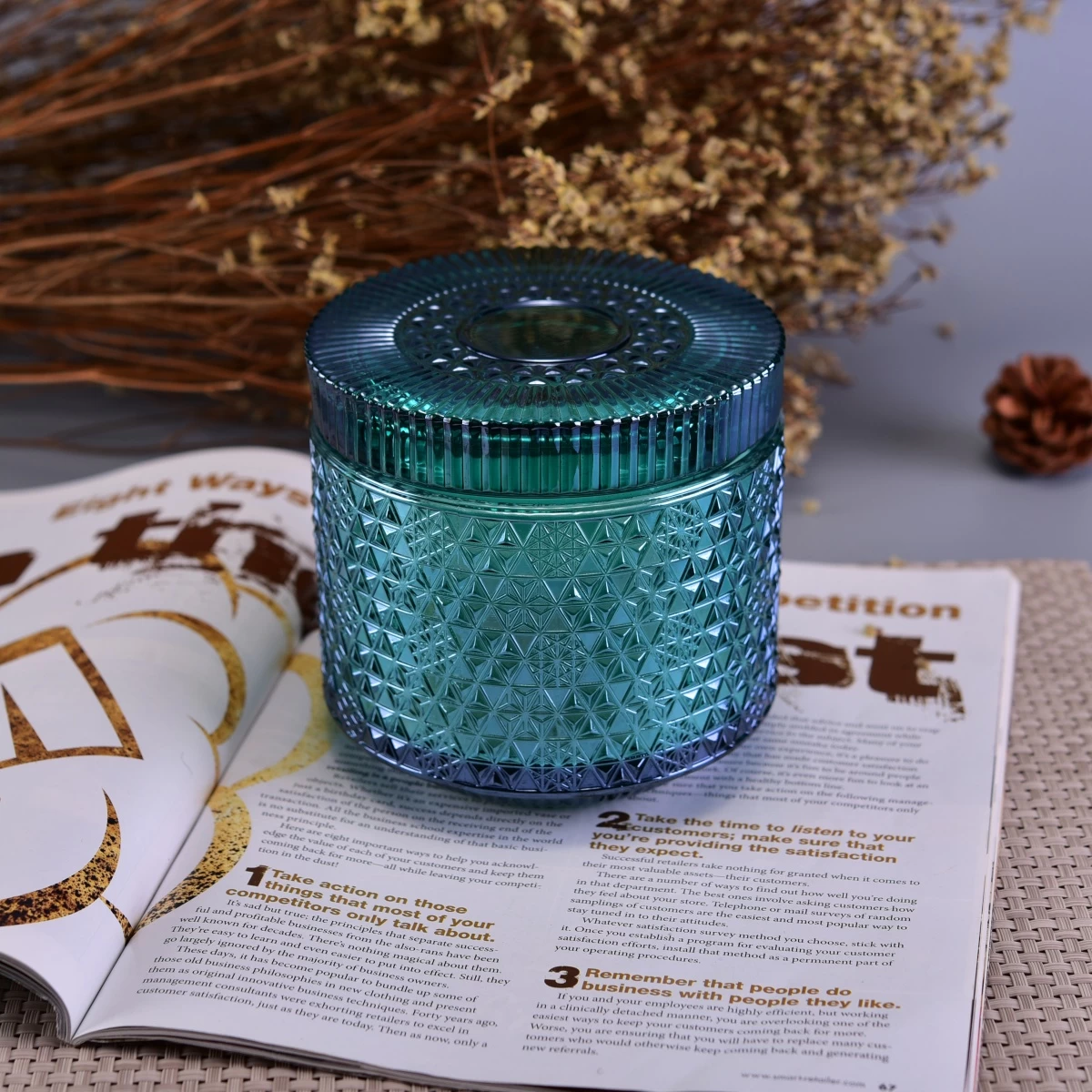 Sunny design luxury glass candle jar with lid home decoration