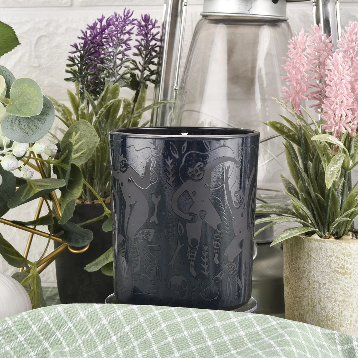 Wholesales luxury black matte cylinder glass candle jar holder