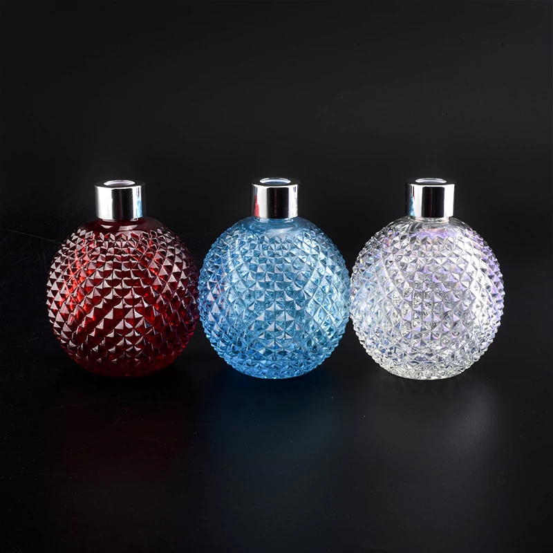320ml iridescent round glass diffuser bottles with diamend pattern design