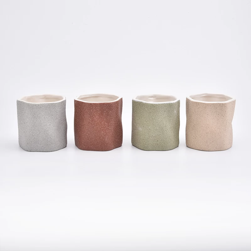 Green Sand Effect Ceramic Candle Containers  for Home Decor Soy Wax Candlestick