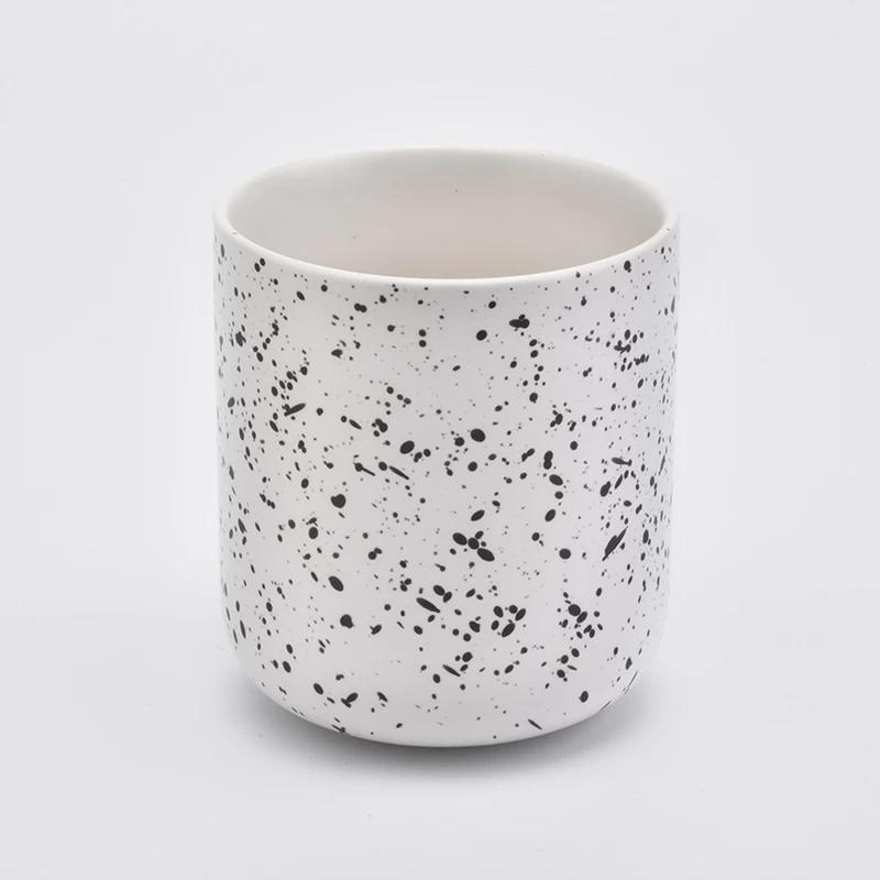 12oz spot pattern grey ceramic candle holders for home decorations