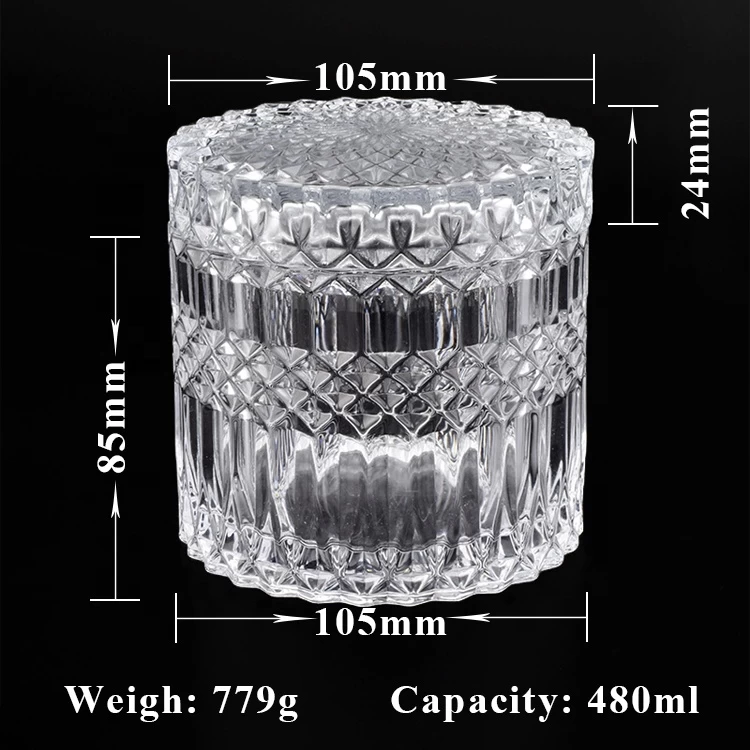 Crystal geo cut glass candle holder with lid home decor