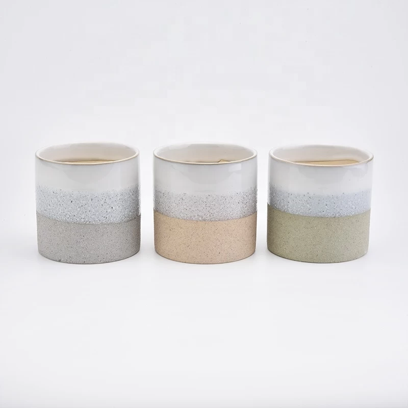 17oz Colorful Sand Effect Ceramic Candle Holders Candlestick  for Home Decor