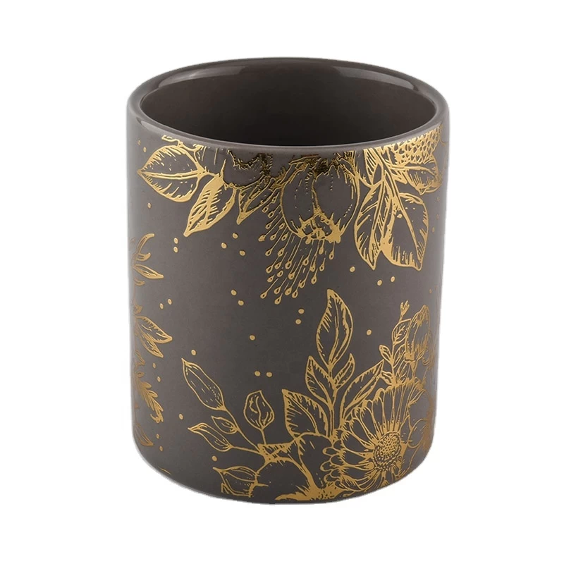 14oz ceramic candle container with gold decal printing