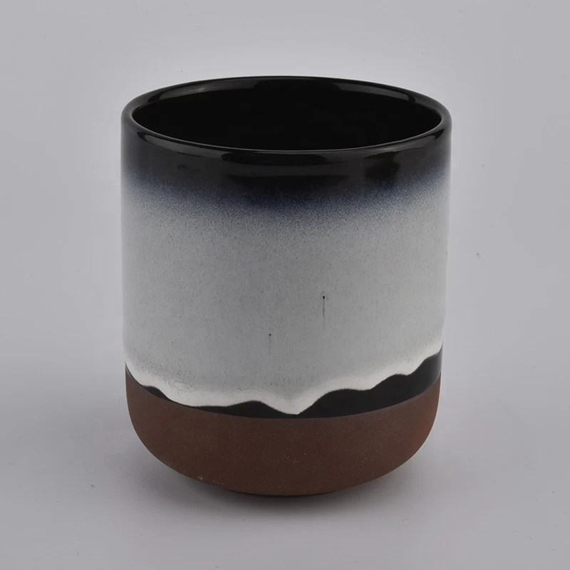round bottom matte ceramic candle jar bamboo lid