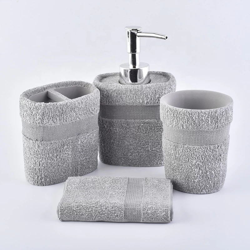 Luxury grey cement bathroom accessories four sets hotel home use