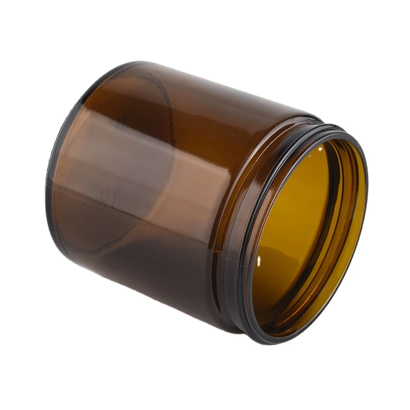 Suppliers custom amber glass candle holder black plastic lid