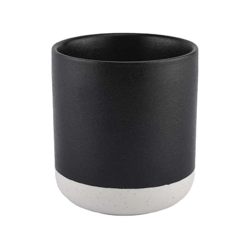 Sunny black ceramic candle container with wood lid