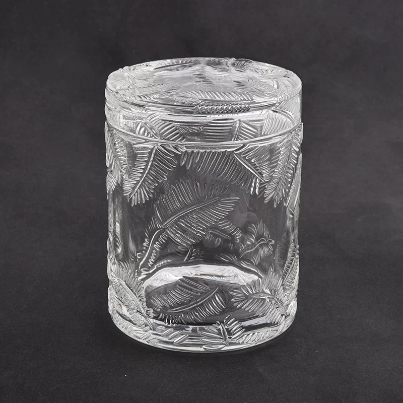 leaf pattern glass candle holder with lid