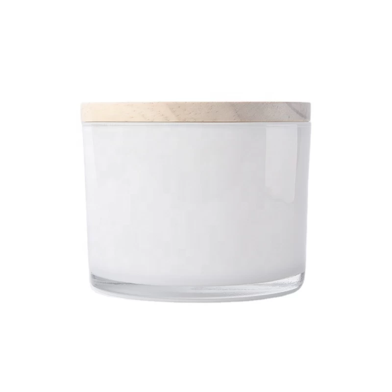 China luxury 14oz white glass candle jar with wood lid manufacturer