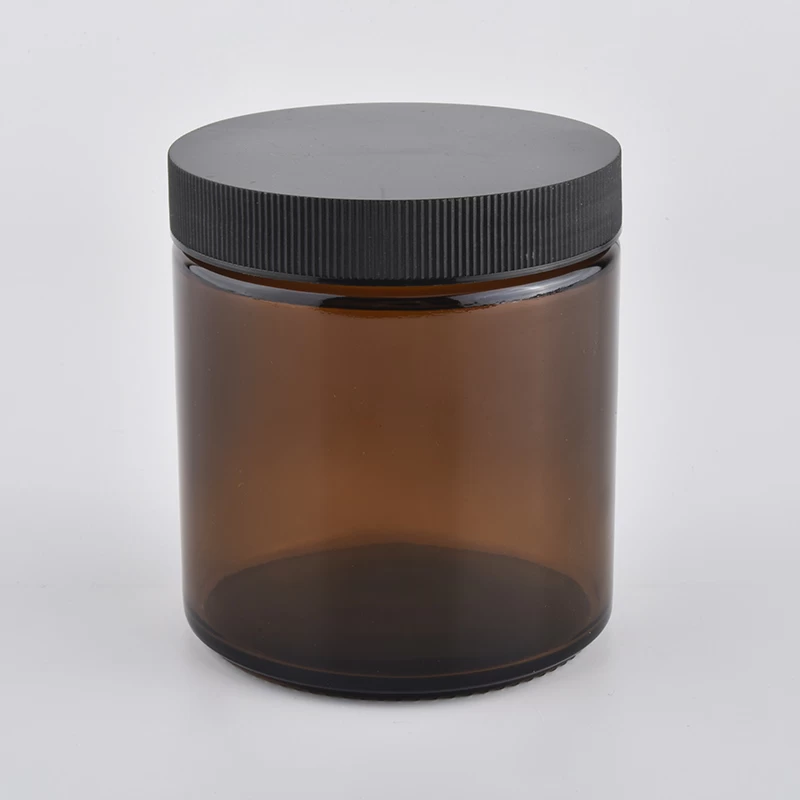 8oz / 9oz Straight Sided Amber Glass Jars For Cosmetic And Candles